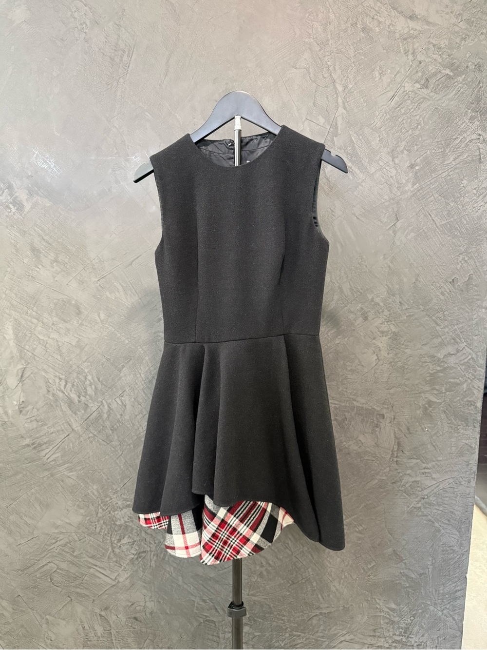 EUC Alexander McQueen Black Dress with plaid asymmetric hem size 42